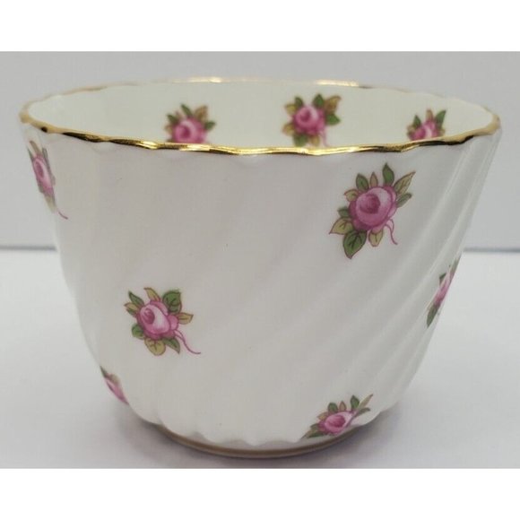 Vtg Ansley Bone China Pudding Cup Pink Roses England Gold Rim Wave Design - Picture 3 of 11